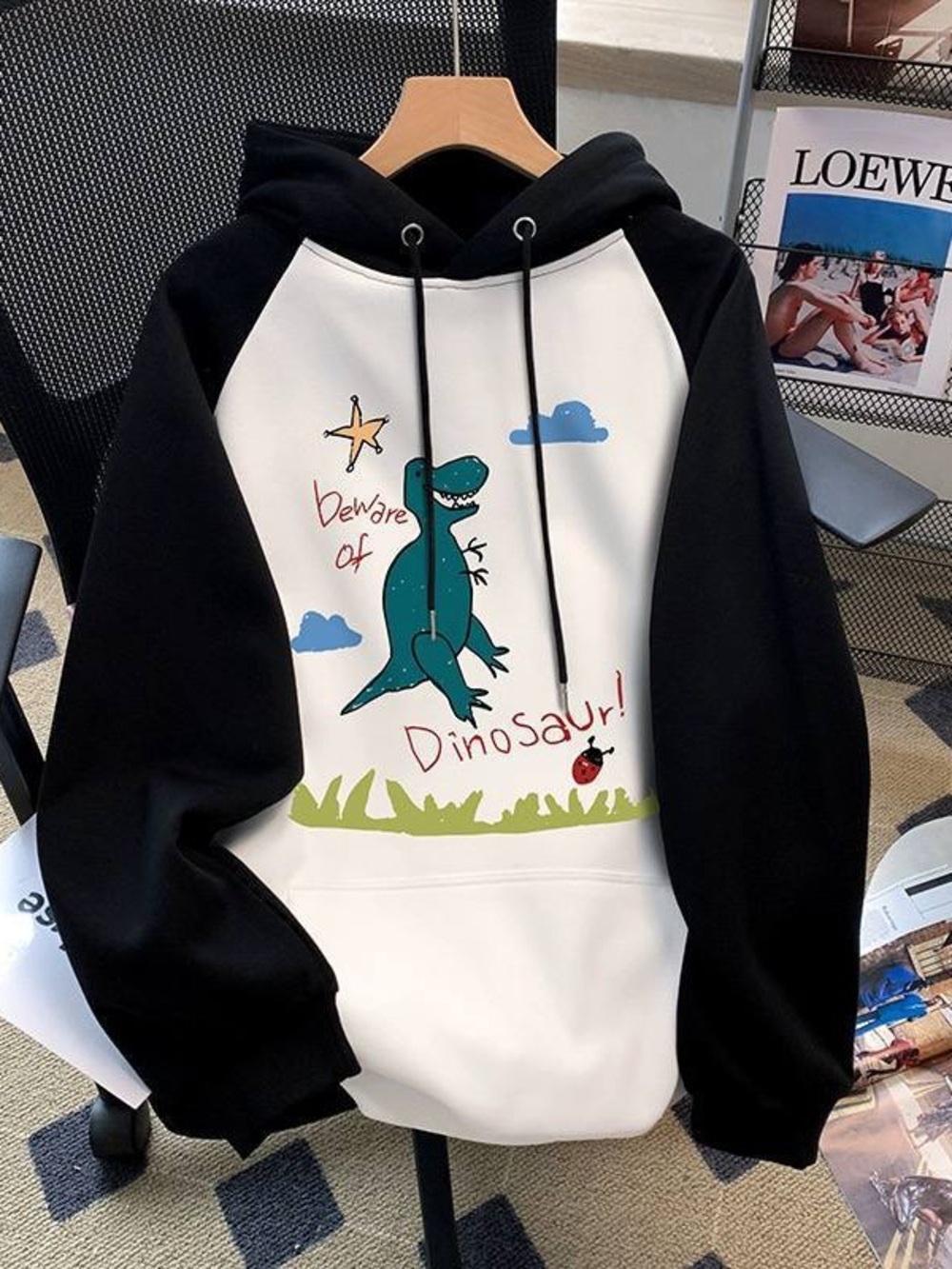 New Black & White Dinosaur Hoodie - Beware of Dinosaur!